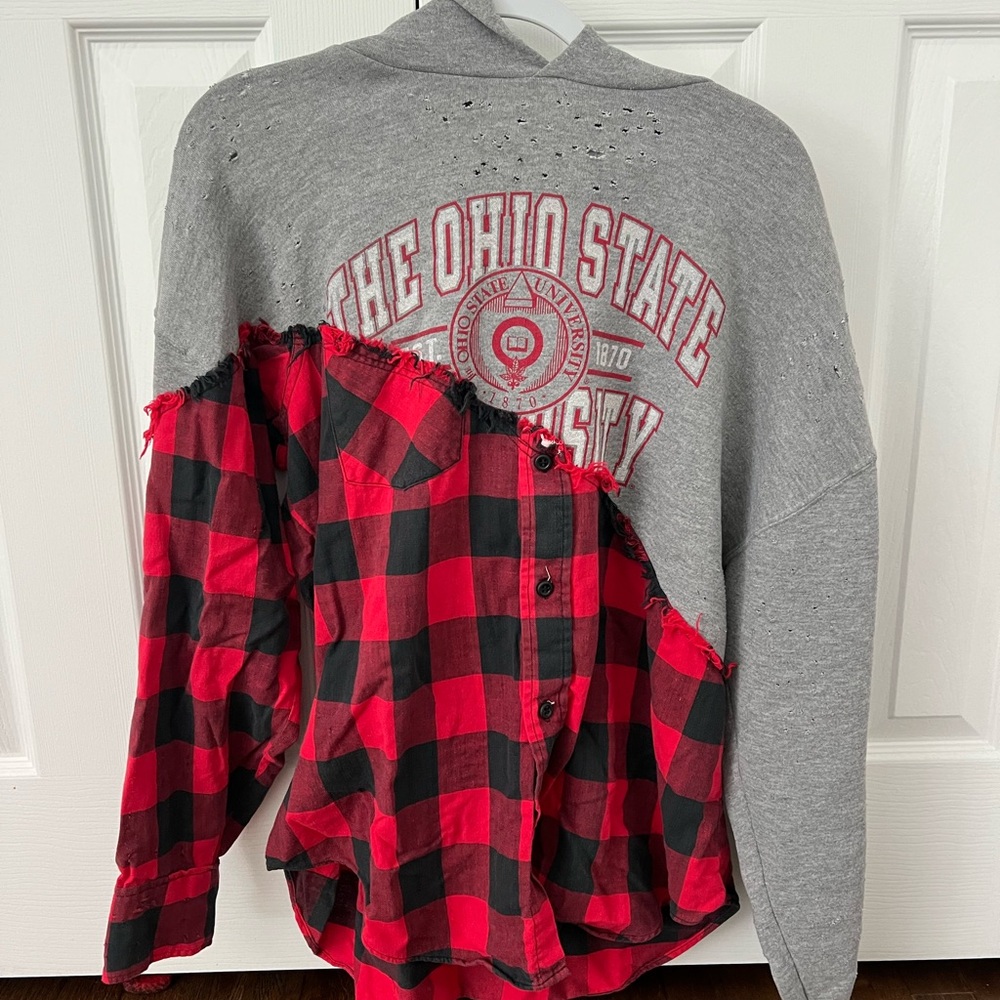 Ohio State Gray and Red Plaid Men's Shirt